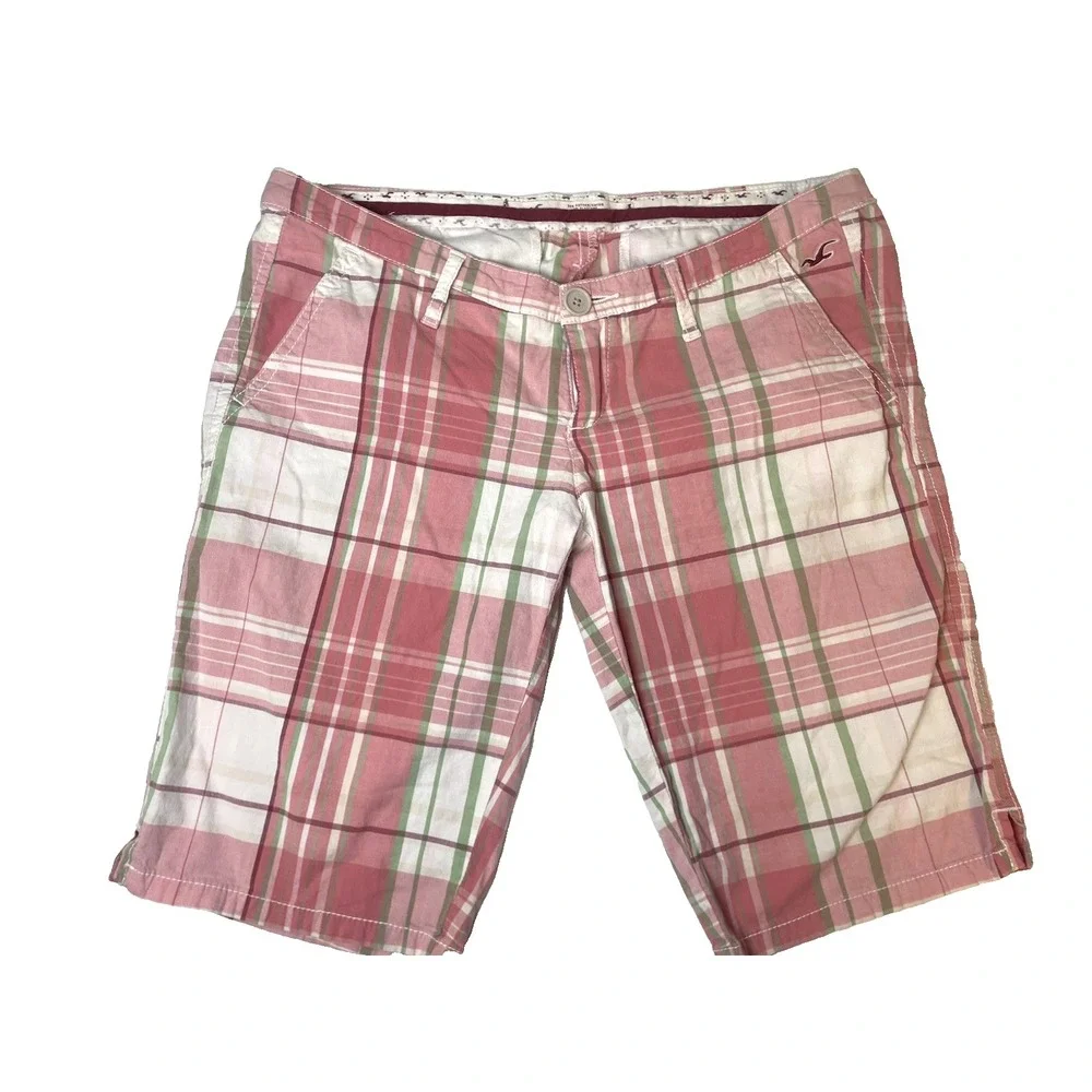 Hollister Women's Jean Shorts‎ 0 1 Lot of 3 Denim Blue Pink Plaid Mom High Rise